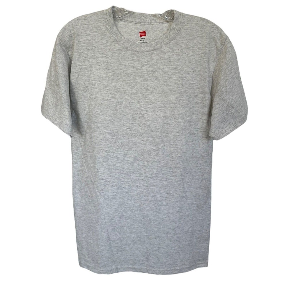 Hanes Men's Tables Short Sleeve Cotton Tee T-Shirt Crewneck Size S Heather White